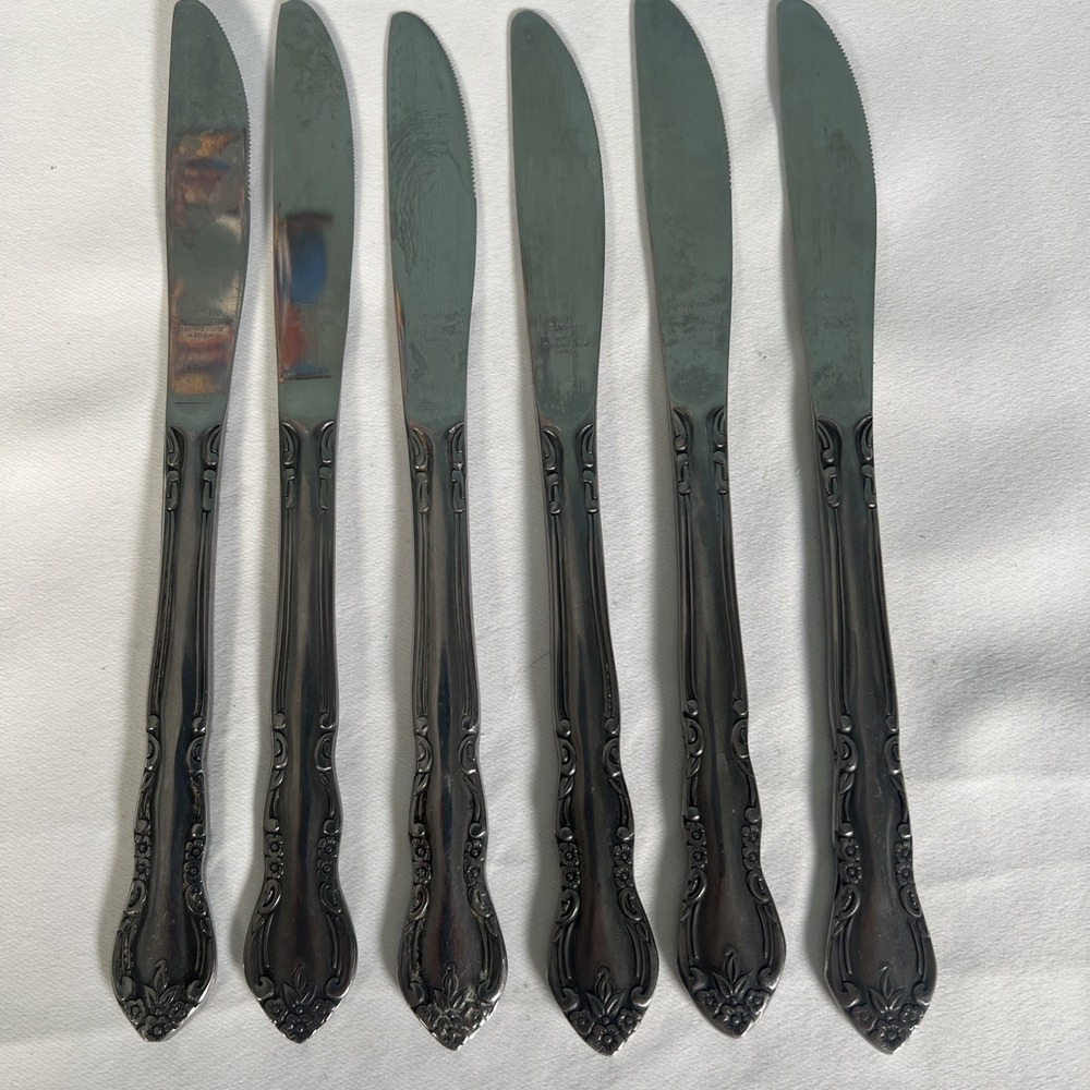 6 Pc‎ Dinner Knife Knives Imperial International - Fleurette - Stainless - Korea